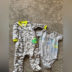 Carter's Gray Camouflage and Dinosaur Print Footie Set